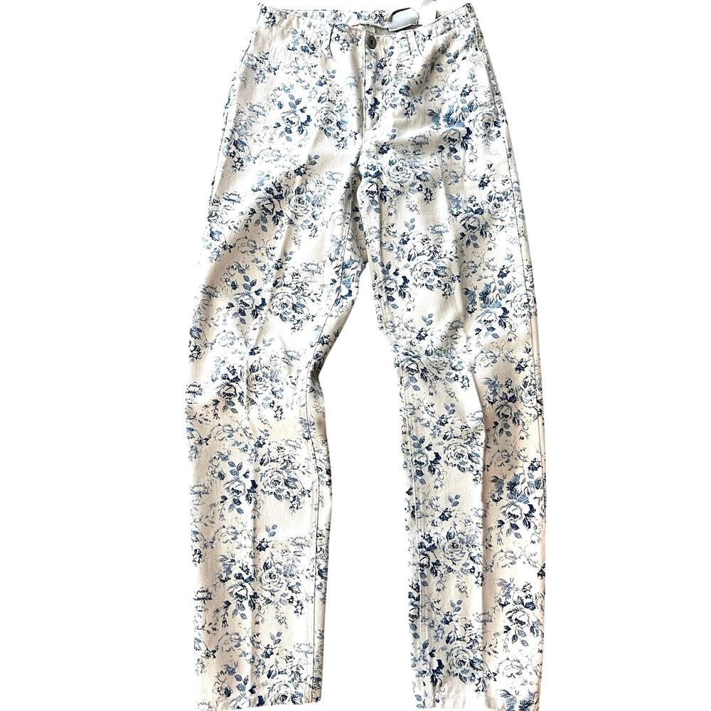 Vintage Liz Claiborne Floral Denim Pants Blue Toile Cottagecore Petite 2